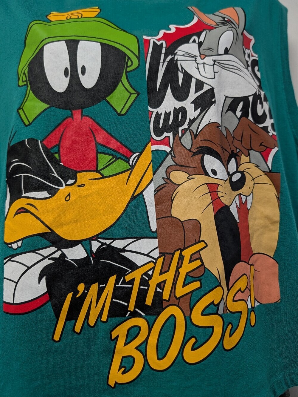 Looney Tunes "I'm The Boss" Crop Tank Top Womens L Marvin the Martian Bugs Green - Picture 4 of 5